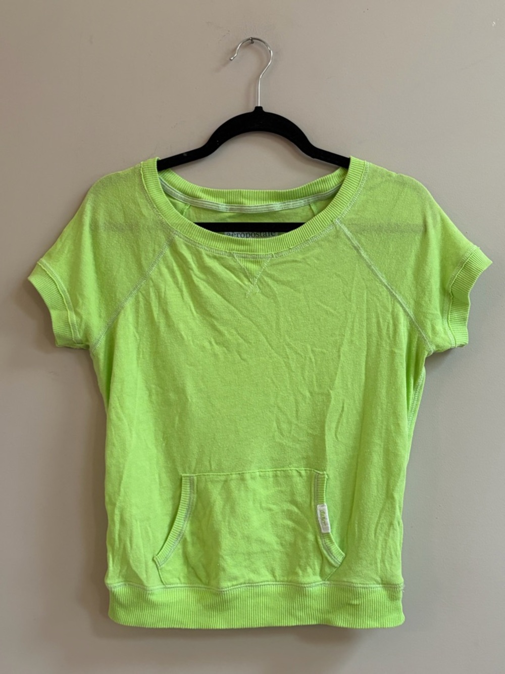 2012 Aeropostale Neon Green Yellow Short Sleeve Pocket T-Shirt Top Tee Sporty